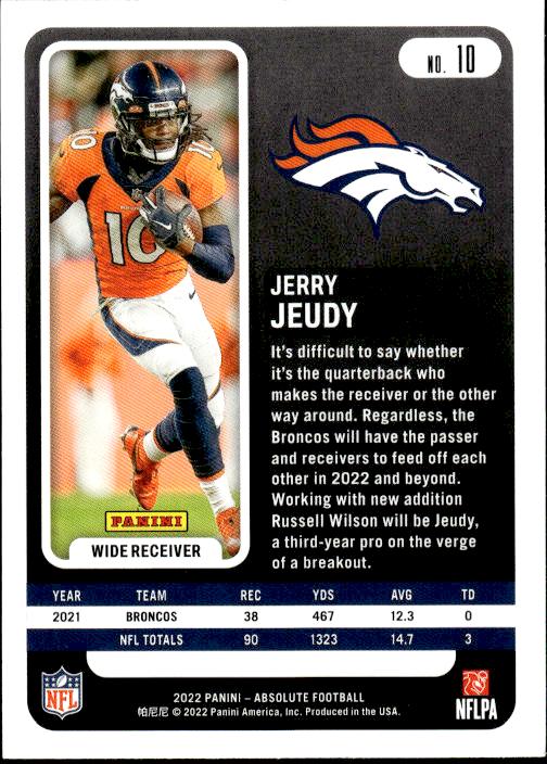2022 Panini Absolute #10 Jerry Jeudy