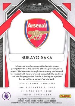 2020-21 Panini Prizm Premier League Bukayo Saka #40 Arsenal FC