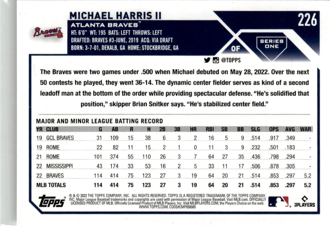 2023 Topps Michael Harris II #226 Atlanta Braves