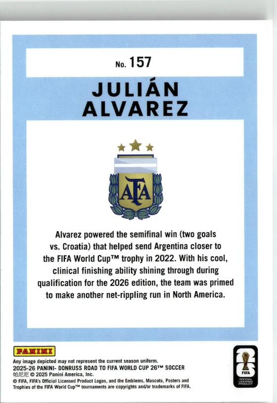 2025-26 Donruss Road to FIFA World Cup Julian Alvarez #157 Argentina
