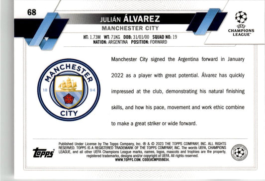 2022-23 Topps UEFA Club Competitions Julián Álvarez #68 Manchester City