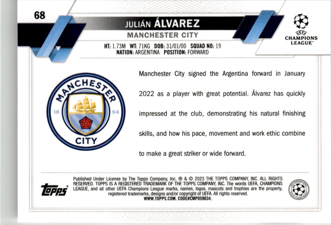 2022-23 Topps UEFA Club Competitions Julián Álvarez #68 Manchester City