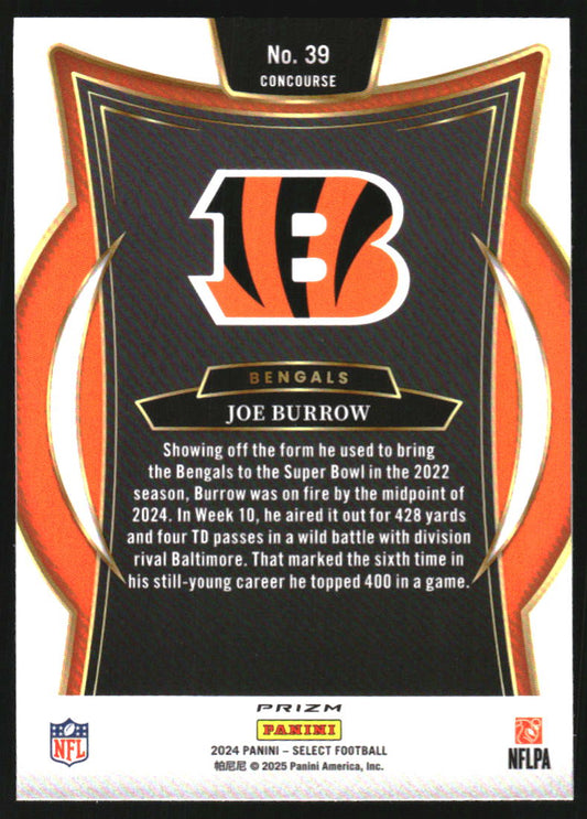 2024 Panini Select Joe Burrow Red & Yellow Prizm Shock #39 Cincinnati Bengals