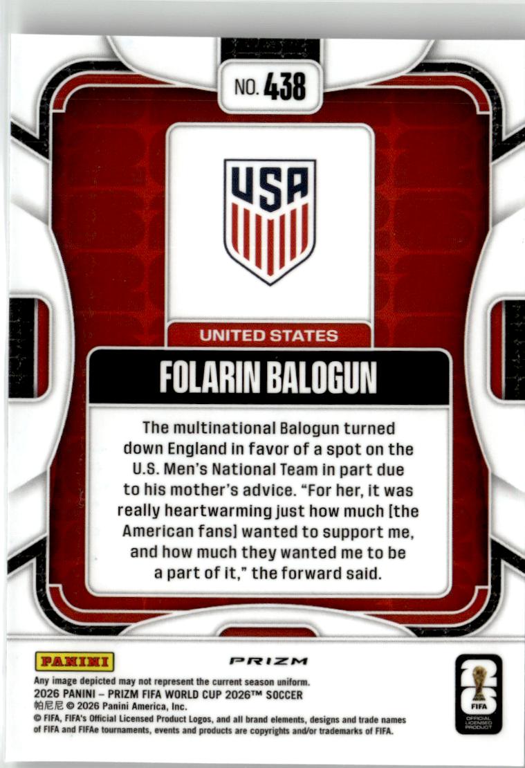 2026 Panini Prizm FIFA World Cup Folarin Balogun Silver Prizms #438 USA