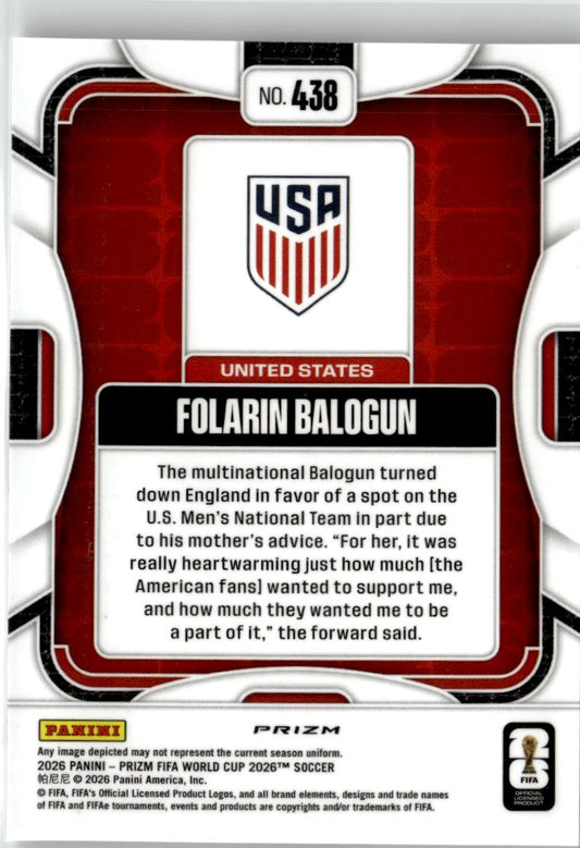 2026 Panini Prizm FIFA World Cup Folarin Balogun Silver Prizms #438 USA