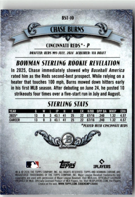 2026 Bowman Chase Burns Bowman Sterling #BST-10 Cincinnati Reds