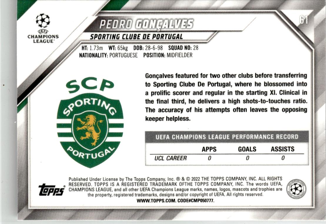 2021-22 Topps UEFA Champions League Pedro Gonçalves Sparkle Foil #61