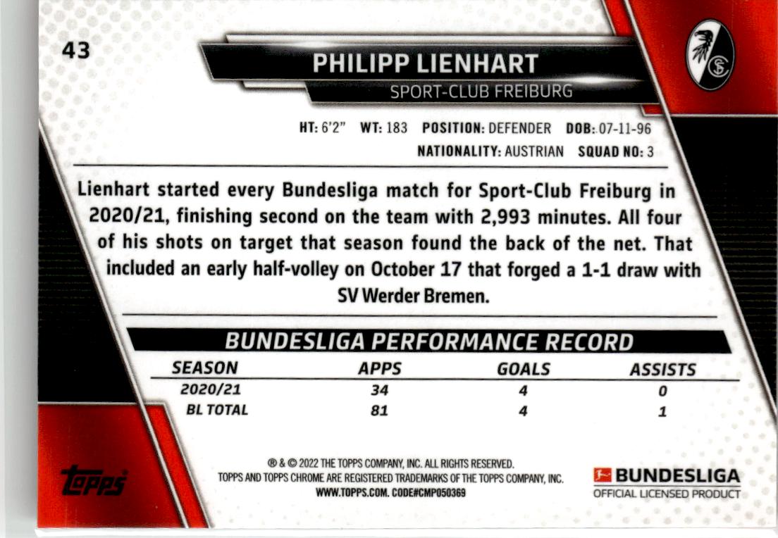 2021-22 Topps Chrome Bundesliga Philipp Lienhart #43 SC Freiburg