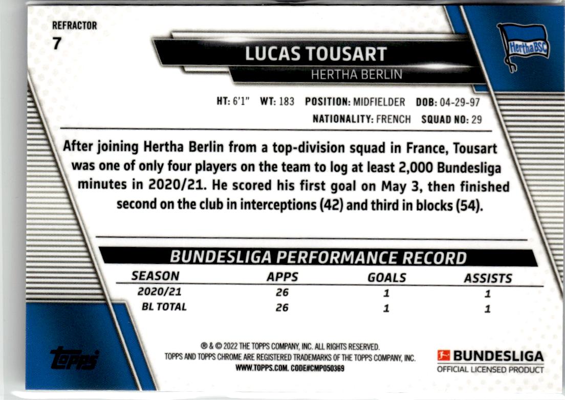 2020-21 Topps Chrome Bundesliga Lucas Tousart Refractor #7 Hertha BSC Berlin