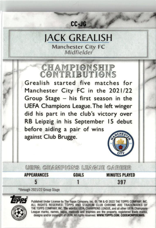 2021-22 Stadium Club Chrome UEFA #CC-JG Jack Grealish Championship Contributions