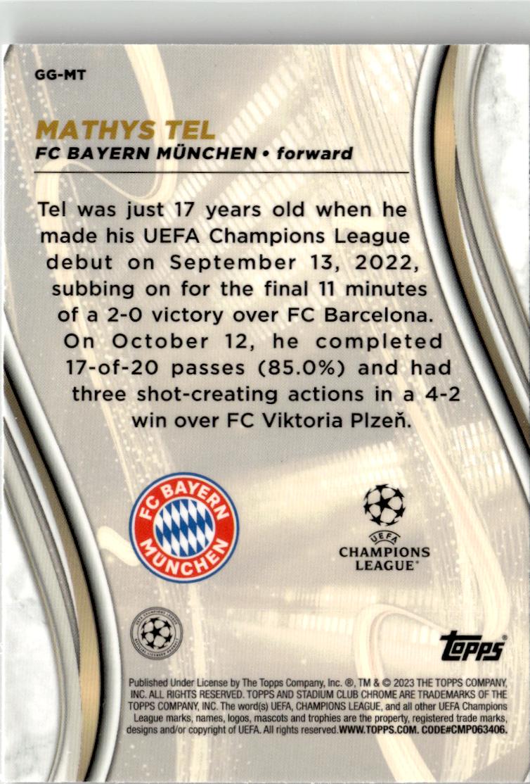 2022-23 Stadium Club Chrome UEFA #GG-MT Mathys Tel Glimpses of Gold