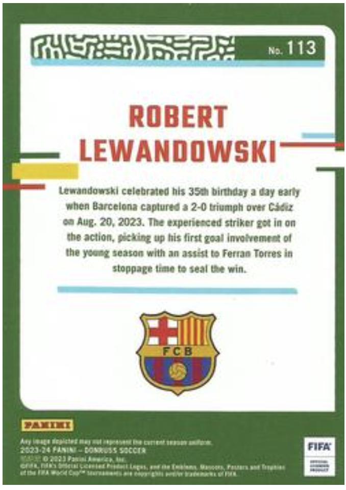 2023-24 Donruss Robert Lewandowski #113 FC Barcelona