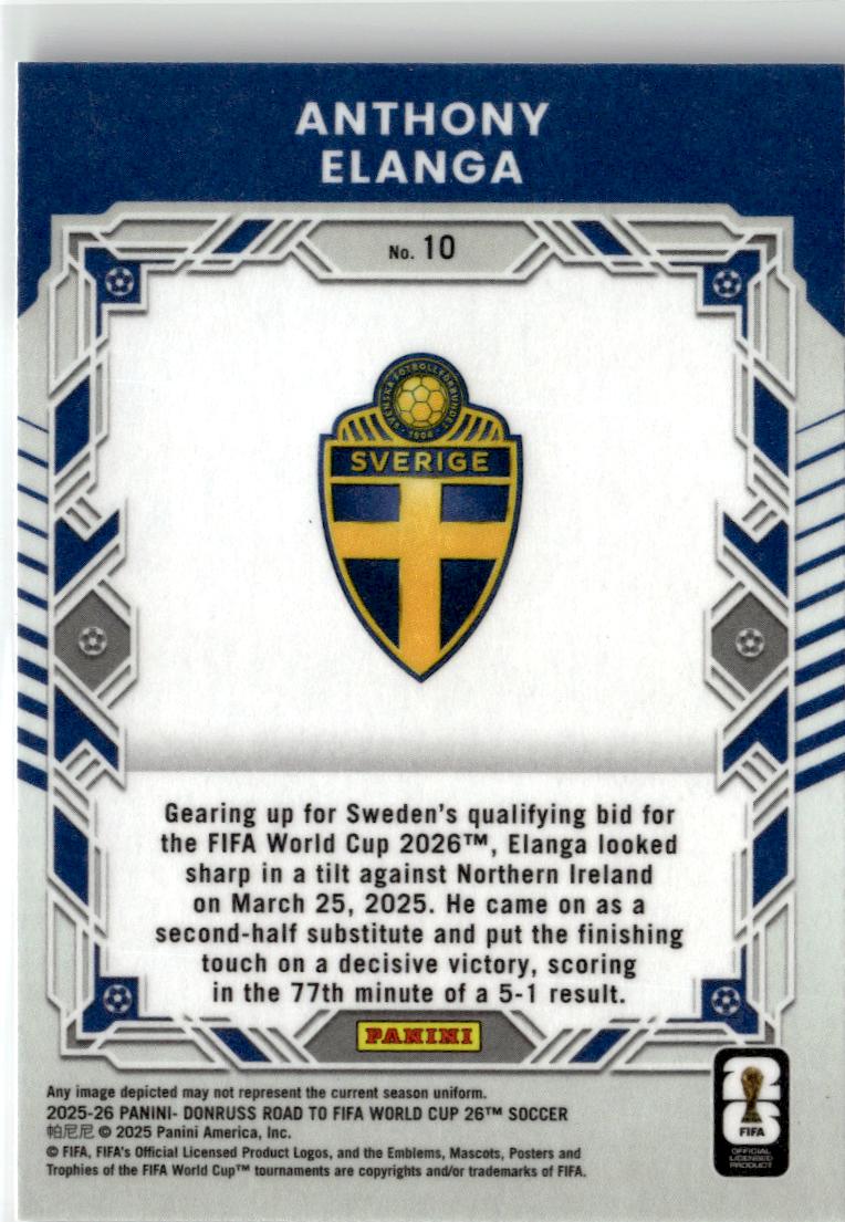 2025-26 Donruss Road to FIFA World Cup Anthony Elanga Elite Series #10 Sweden