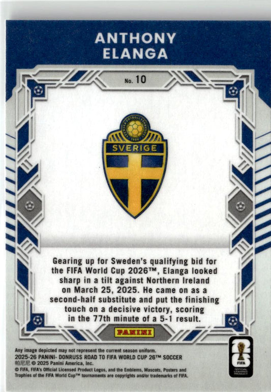 2025-26 Donruss Road to FIFA World Cup Anthony Elanga Elite Series #10 Sweden