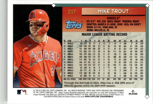 2024 Topps Archives Mike Trout #217 Los Angeles Angels