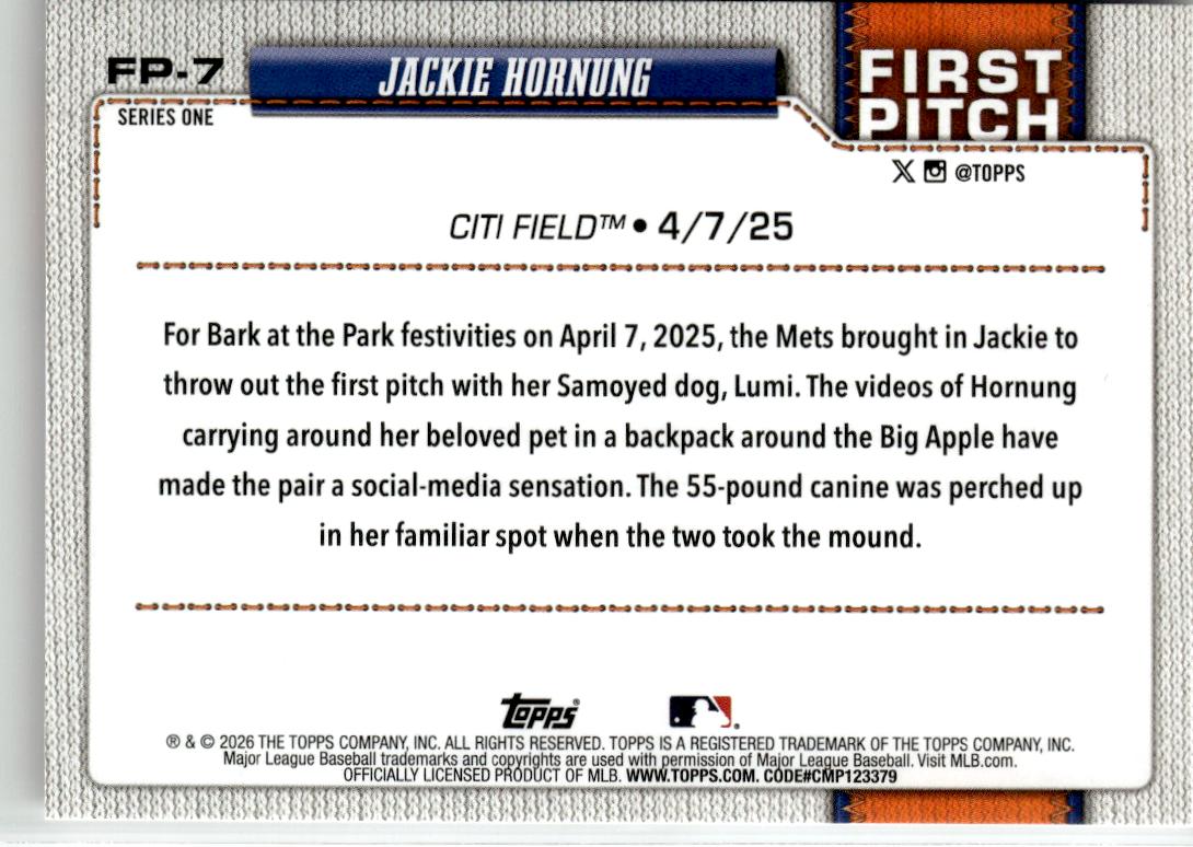 2026 Topps Jackie Hornung First Pitch #FP-7 New York Mets