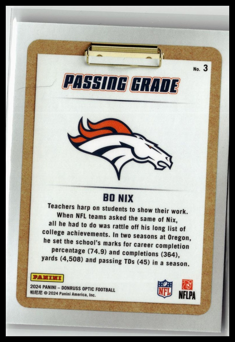 2024 Donruss Optic #3 Bo Nix Passing Grade