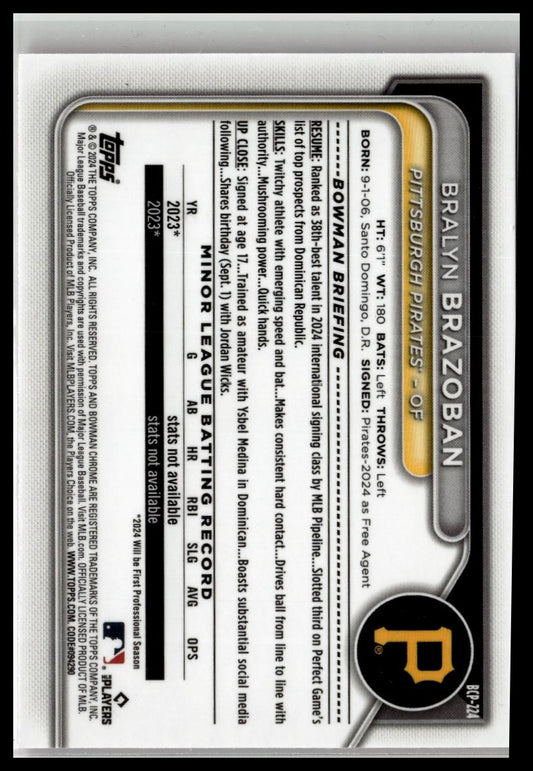 2024 Bowman Chrome #BCP-224 Bralyn Brazoban Prospects Pink Mojo Refractors #/199
