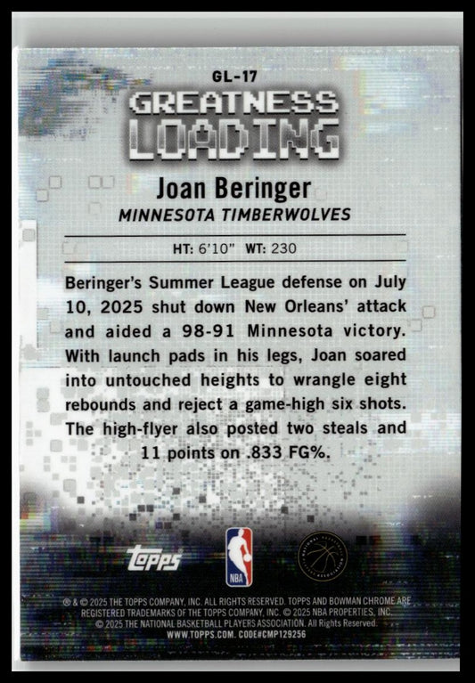 2025-26 Bowman #GL-17 Joan Beringer Greatness Loading