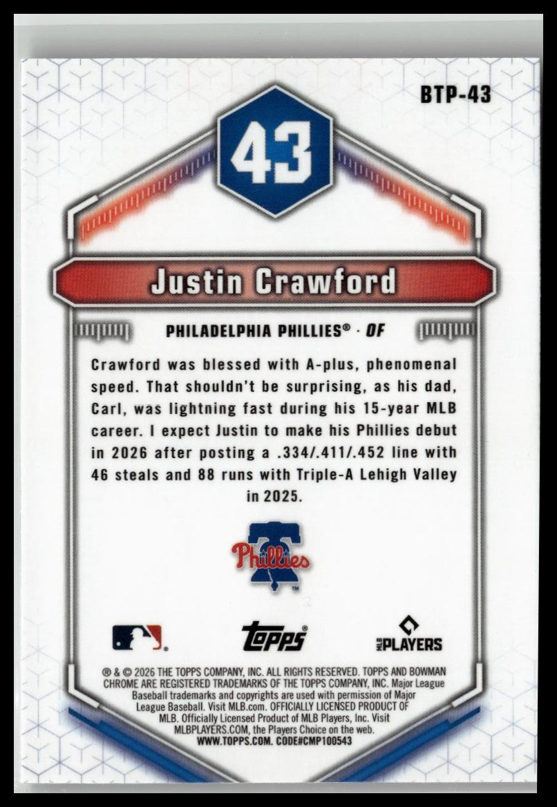2026 Bowman #BTP-43 Justin Crawford Bowman Scouts' Top 100