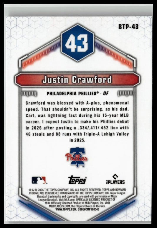 2026 Bowman #BTP-43 Justin Crawford Bowman Scouts' Top 100