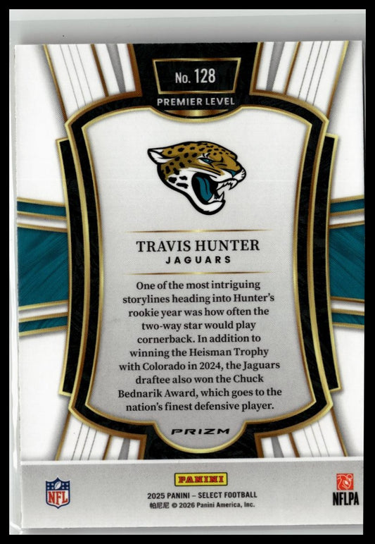 2025 Panini Select #128 Travis Hunter Green and Yellow Prizm Shock