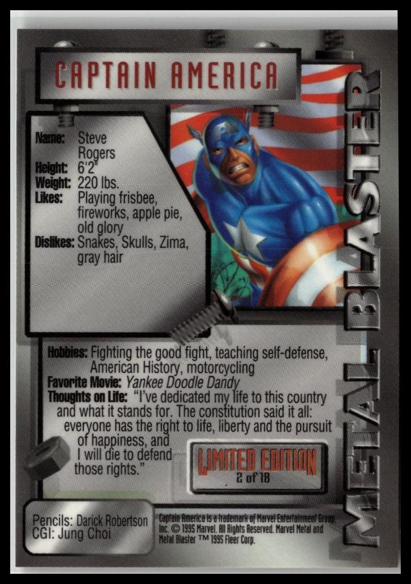 1995 Metal Marvel #2 Captain America Metal Blasters
