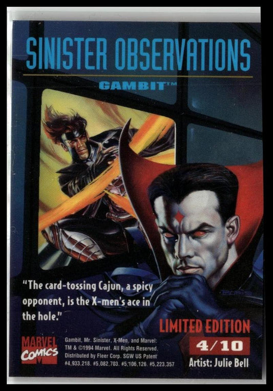 1995 Fleer Ultra X-Men #4 Gambit Sinister-Observations