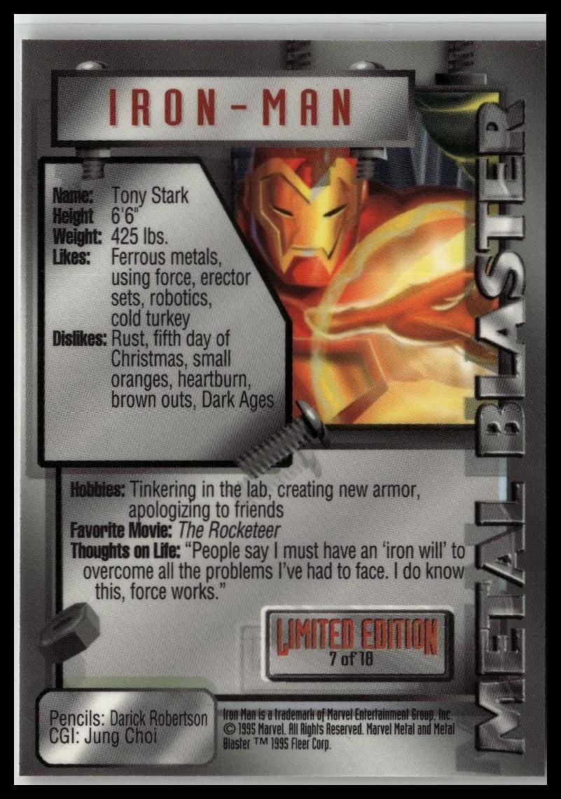 1995 Metal Marvel #7 Iron Man Metal Blasters