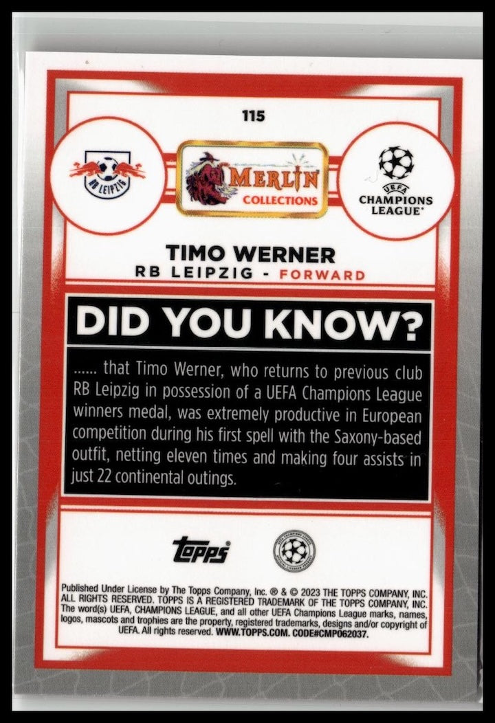 2022-23 Merlin UEFA #115 Timo Werner Rose Gold Shimmer Refractor #/299