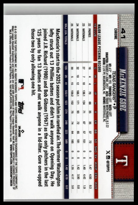 2026 Topps Chrome #41 MacKenzie Gore Red White and Blue Refractors
