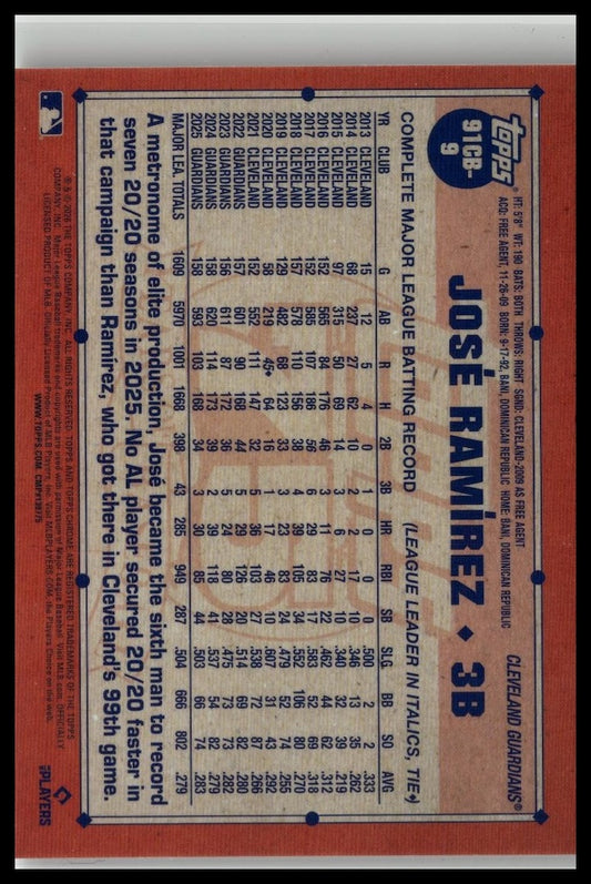 2026 Topps Chrome #91CB-9 José Ramírez 1991 Topps Chrome Baseball