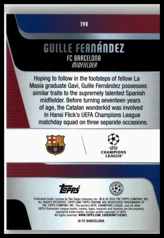 2025-26 Topps Chrome UEFA Club Competitions #190 Guille Fernández