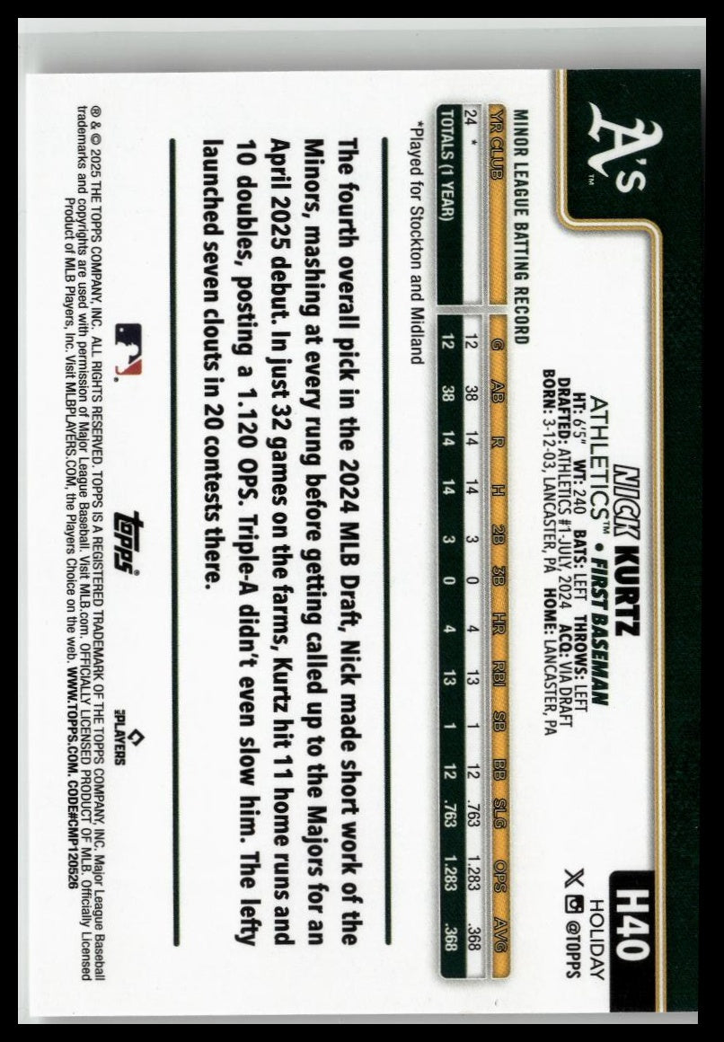 2025 Topps Holiday #H40 Nick Kurtz