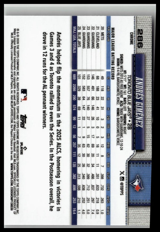 2026 Topps Chrome #286 Andrés Giménez X-Fractors