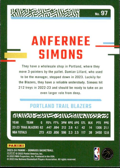 2023-24 Donruss #97 Anfernee Simons