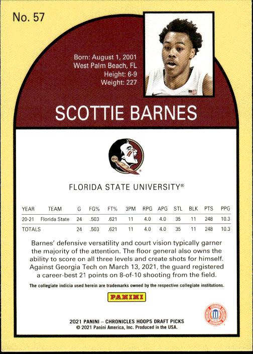 2021 Panini Chronicles Draft Picks #57 Scottie Barnes