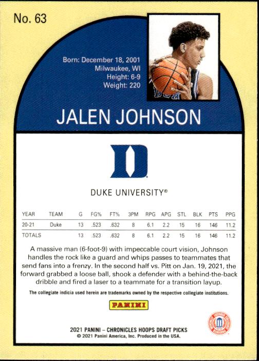 2021 Panini Chronicles Draft Picks #63 Jalen Johnson