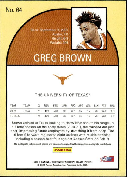 2021 Panini Chronicles Draft Picks #64 Greg Brown III