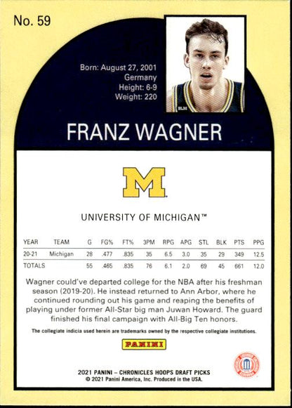 2021 Panini Chronicles Draft Picks #59 Franz Wagner