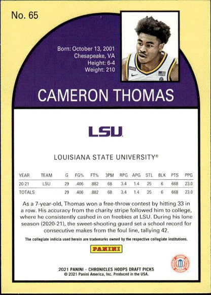 2021 Panini Chronicles Draft Picks #65 Cameron Thomas