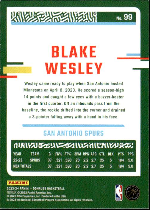 2023-24 Donruss #99 Blake Wesley