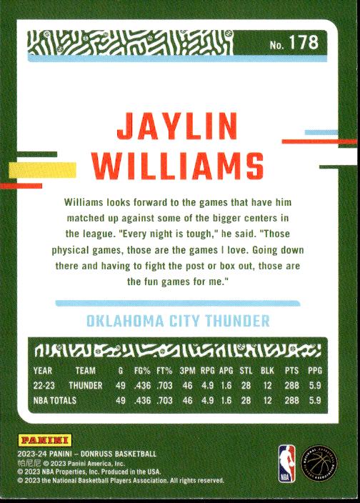 2023-24 Donruss #178 Jaylin Williams