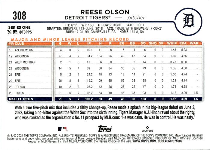 2024 Topps #308 Reese Olson