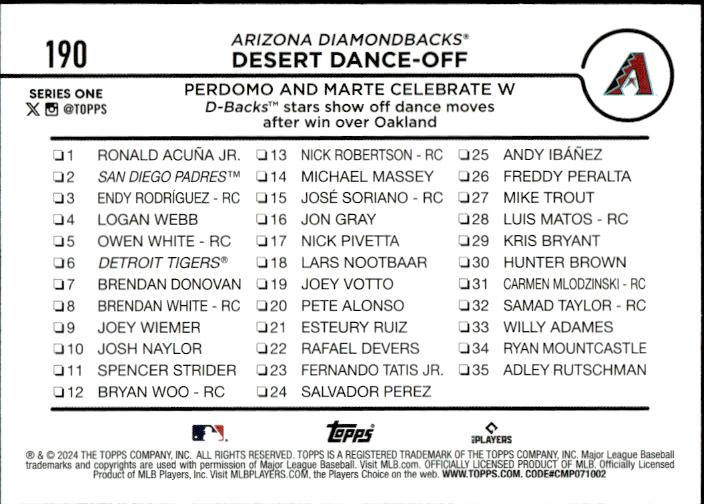 2024 Topps #190 Desert Dance-Off: Perdomo and Marte Celebrate W #/73