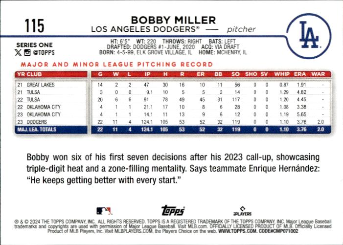 2024 Topps #115 Bobby Miller