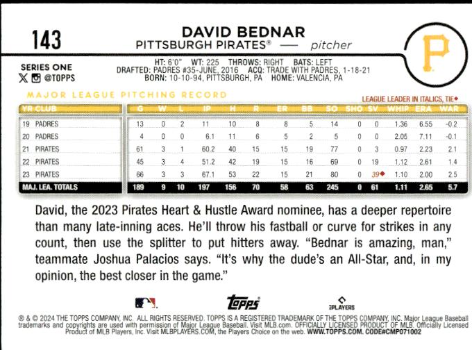 2024 Topps #143 David Bednar