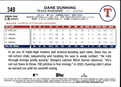 2024 Topps #348 Dane Dunning