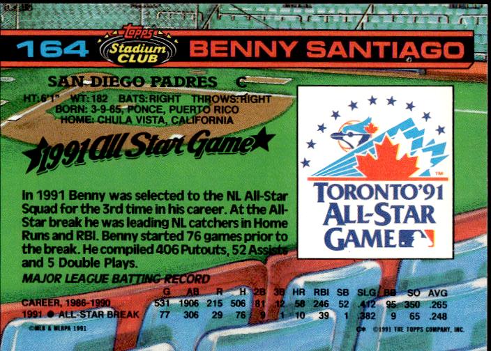 1992 Stadium Club Dome #164 Benny Santiago