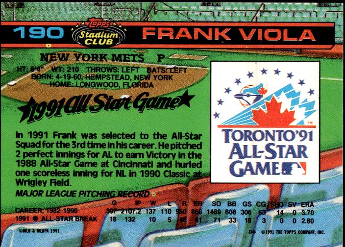 1992 Stadium Club Dome #190 Frank Viola